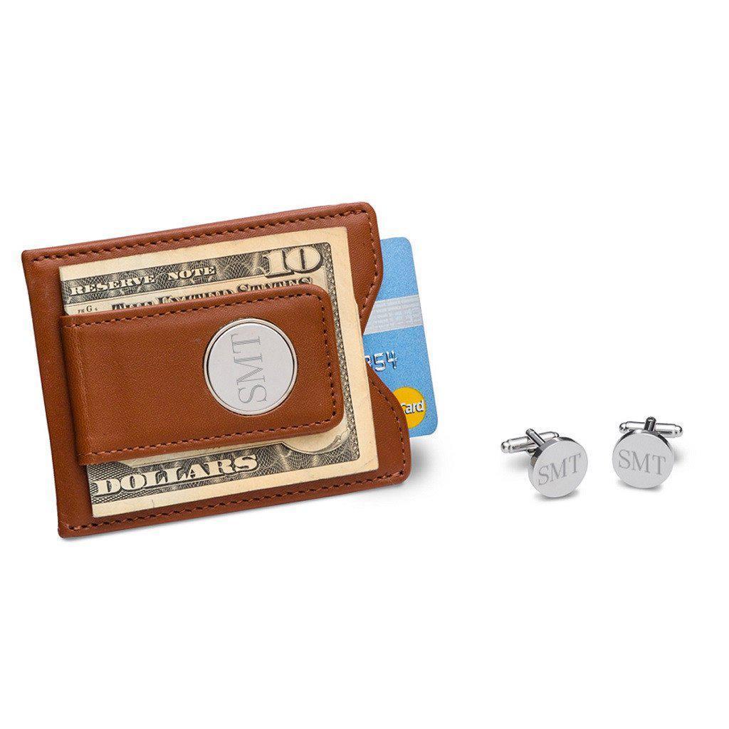 Brown Leather Wallet and Classic Round Cufflinks Personalized Set-Wallet-JDS Marketing-Top Notch Gift Shop