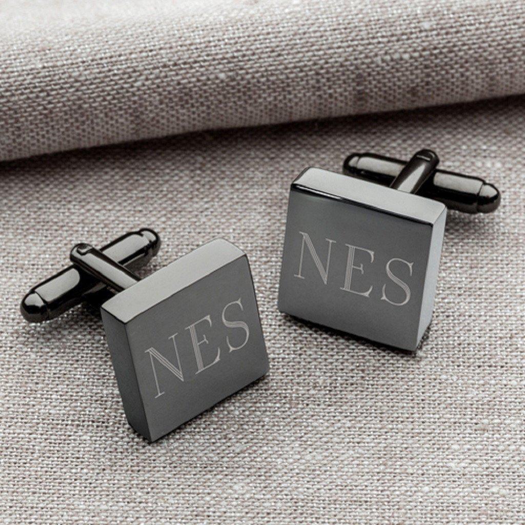 Brown Leather Wallet and Gunmetal Square Cufflinks Personalized Set-Wallet-JDS Marketing-Top Notch Gift Shop