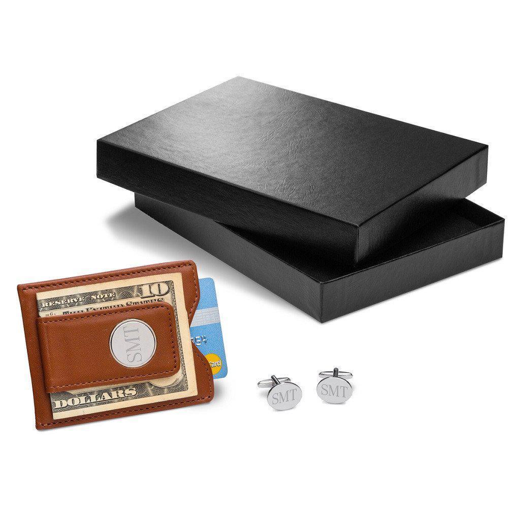 Brown Leather Wallet and Modern Oval Cufflinks Set-Wallet-JDS Marketing-Top Notch Gift Shop