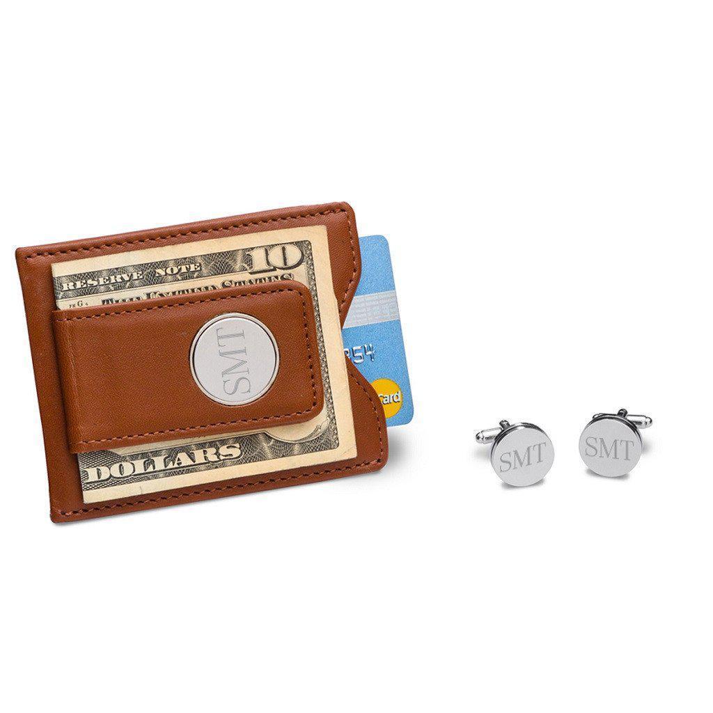 Brown Leather Wallet and Pin Stripe Cufflinks Personalized Set-Wallet-JDS Marketing-Top Notch Gift Shop