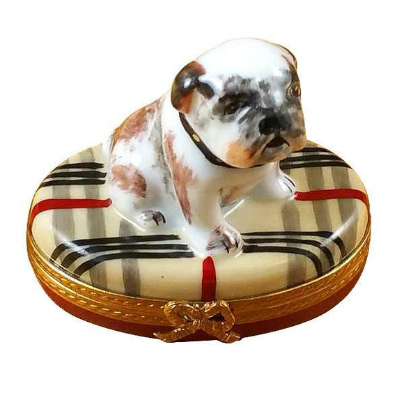 Bulldog On Plaid Rug Limoges Box by Rochard™-Limoges Box-Rochard-Top Notch Gift Shop