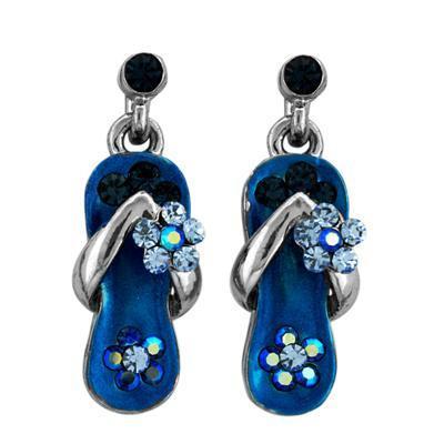 Flip Flop Earrings Caribbean Blue/Silver-Earrings-Sandals For Your Neck-Top Notch Gift Shop