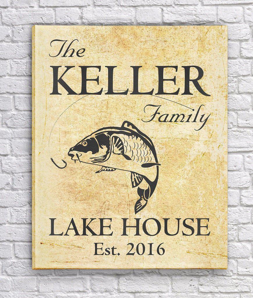 Carp Personalized Tan Canvas for Family Lake Home-Canvas Signs-JDS Marketing-Top Notch Gift Shop