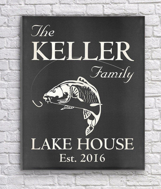 Carp Personalized Black Charcoal Canvas for Family Lake Home-Canvas Signs-JDS Marketing-Top Notch Gift Shop