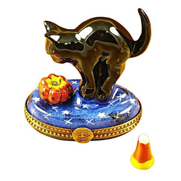 Cat Looking To Pumpkin With Removable Candy Corn Limoges Box by Rochard™-Limoges Box-Rochard-Top Notch Gift Shop