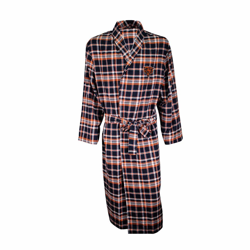 Chicago Bears Mens Navy/Orange Plaid Flannel Bathrobe-Bathrobe-Concepts Sport-Top Notch Gift Shop