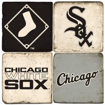 Chicago White Sox Italian Marble Coasters with Wrought Iron Holder (set of 4)-Coasters-Studio Vertu-Top Notch Gift Shop