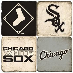 Chicago White Sox Italian Marble Coasters with Wrought Iron Holder (set of 4)-Coasters-Studio Vertu-Top Notch Gift Shop