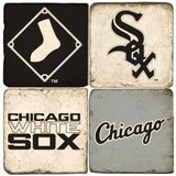 Chicago White Sox Italian Marble Coasters with Wrought Iron Holder (set of 4)-Coasters-Studio Vertu-Top Notch Gift Shop