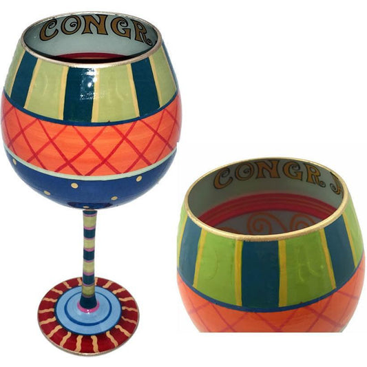 Congratulations Hand Painted Wine Glass-Wine Glass-Reverz-Art-Top Notch Gift Shop