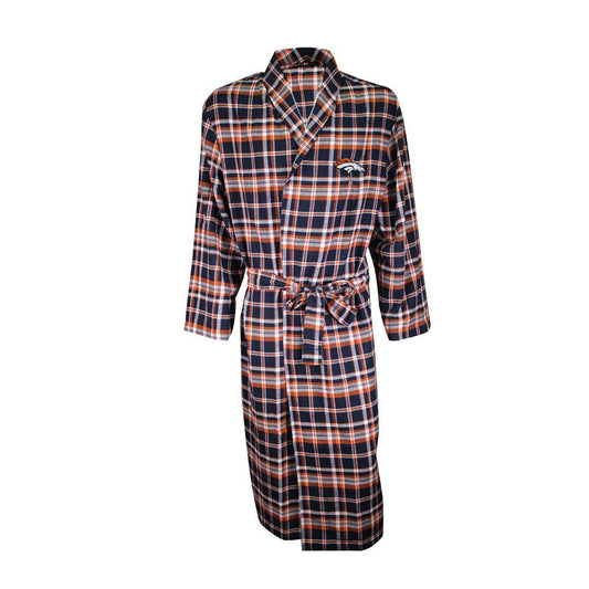 Denver Broncos Mens Navy/Orange Plaid Flannel Bathrobe-Bathrobe-Concepts Sport-Top Notch Gift Shop