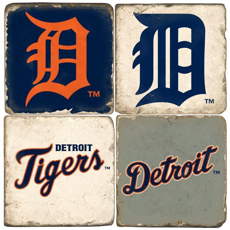 Detroit Tigers Italian Marble Coasters with Wrought Iron Holder (set of 4)-Coasters-Studio Vertu-Top Notch Gift Shop