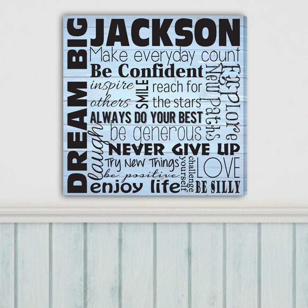 Dream Big Children's Personalized Blue Canvas Print-Canvas Signs-JDS Marketing-Top Notch Gift Shop