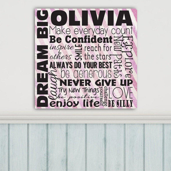 Dream Big Children's Personalized Pink Canvas Print-Canvas Signs-JDS Marketing-Top Notch Gift Shop