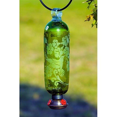 Filigree Glass Hummingbird Feeder - Green-Bird Feeder-Parasol Gardens-Top Notch Gift Shop