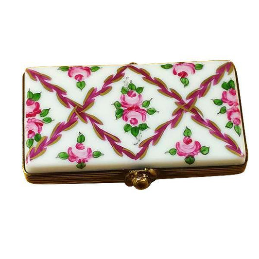 Flat Rectangle - Burgundy Stripes And Flowers Limoges Box by Rochard™-Limoges Box-Rochard-Top Notch Gift Shop