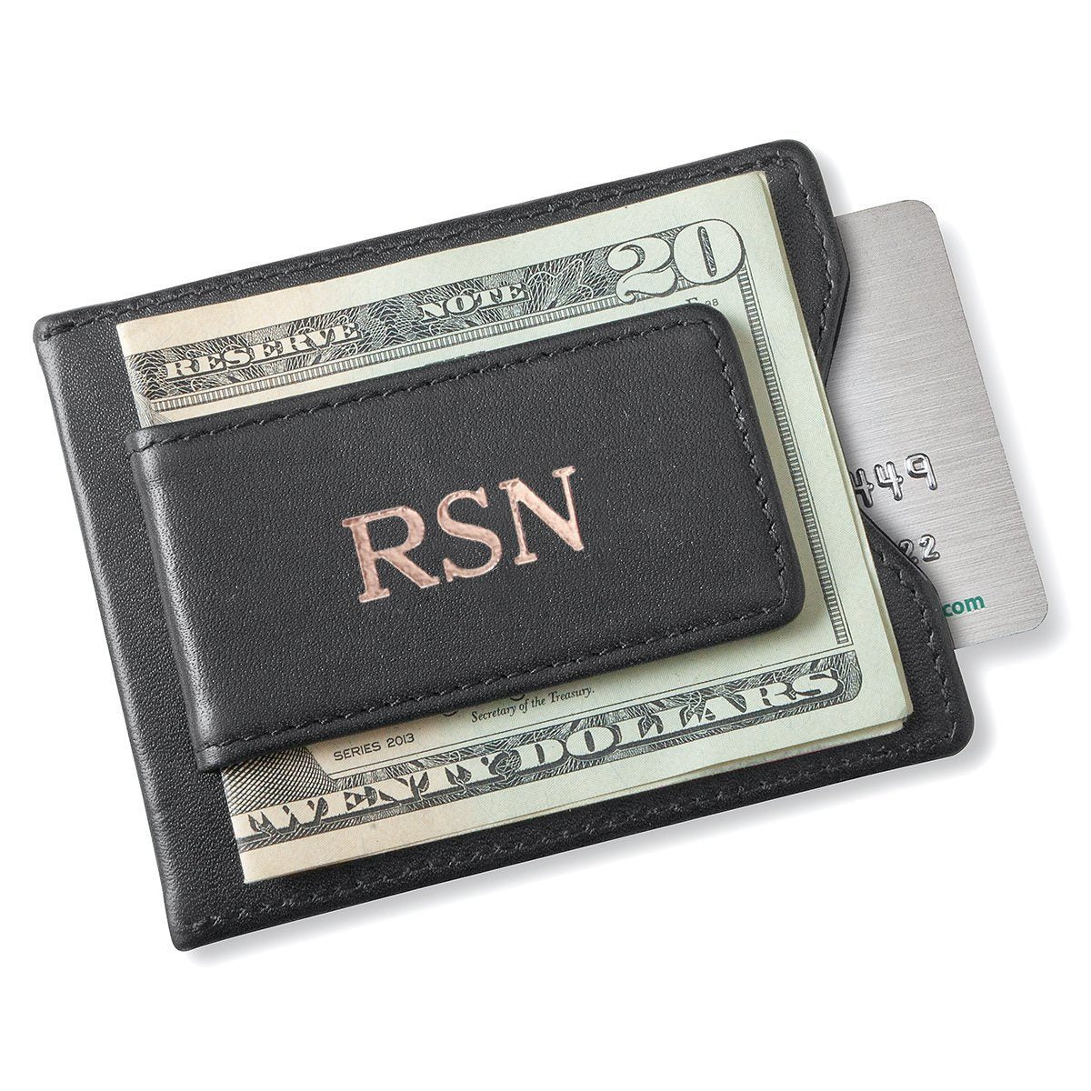 Black Leather Magnetic Wallet & Money Clip - Personalized-Money Clip-JDS Marketing-Top Notch Gift Shop