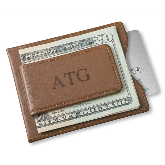 Brown Leather Magnetic Wallet & Money Clip - Personalized-Money Clip-JDS Marketing-Top Notch Gift Shop