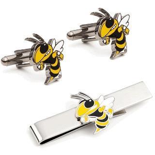 Georgia Tech Yellow Jackets Cufflinks and Tie Bar Gift Set-Cufflinks-Cufflinks, Inc.-Top Notch Gift Shop