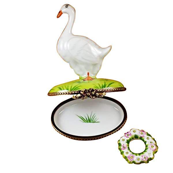 Goose With Spring & Christmas Wreaths Limoges Box by Rochard™-Limoges Box-Rochard-Top Notch Gift Shop