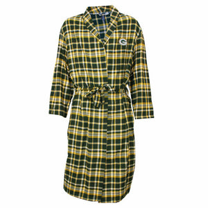 Green Bay Packers Mens Hunter/Gold Plaid Flannel Bathrobe-Bathrobe-Concepts Sport-Top Notch Gift Shop