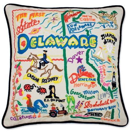 Delaware Hand Embroidered CatStudio State Pillow-Pillow-CatStudio-Top Notch Gift Shop