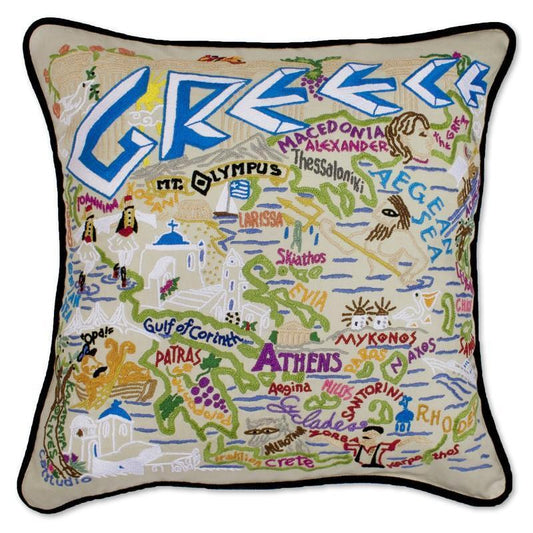 Greece Hand Embroidered CatStudio Pillow-Pillow-CatStudio-Top Notch Gift Shop