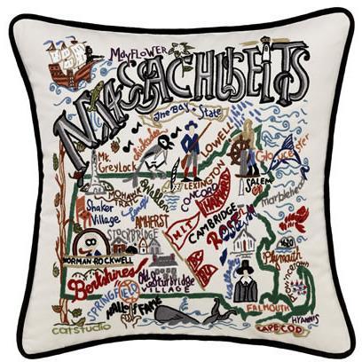 Massachusetts Embroidered CatStudio State Pillow-Pillow-CatStudio-Top Notch Gift Shop