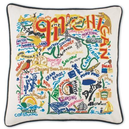 Michigan Embroidered CatStudio State Pillow-Pillow-CatStudio-Top Notch Gift Shop