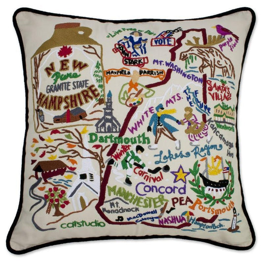 New Hampshire Hand Embroidered CatStudio State Pillow-Pillow-CatStudio-Top Notch Gift Shop