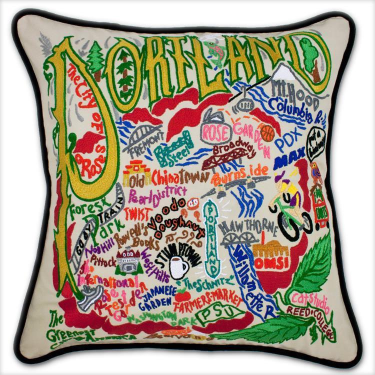 Portland (OR) Hand Embroidered CatStudio Pillow-Pillow-CatStudio-Top Notch Gift Shop