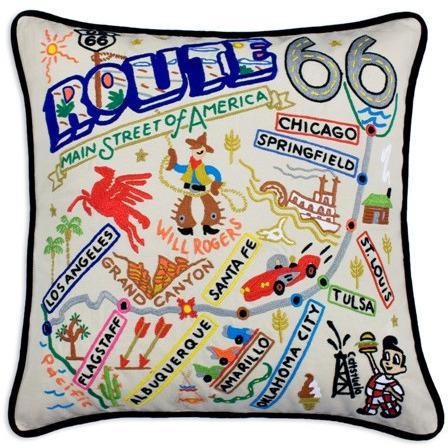 Route 66 Embroidered CatStudio Pillow-Pillow-CatStudio-Top Notch Gift Shop