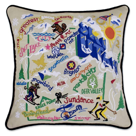 Ski Utah Hand Embroidered CatStudio Pillow-Pillow-CatStudio-Top Notch Gift Shop