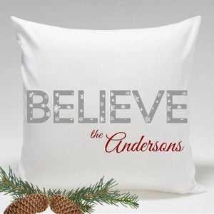 Believe Personalized Holiday Throw Pillow-Pillow-JDS Marketing-Top Notch Gift Shop