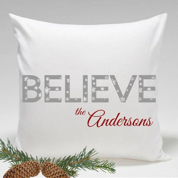 Believe Personalized Holiday Throw Pillow-Pillow-JDS Marketing-Top Notch Gift Shop