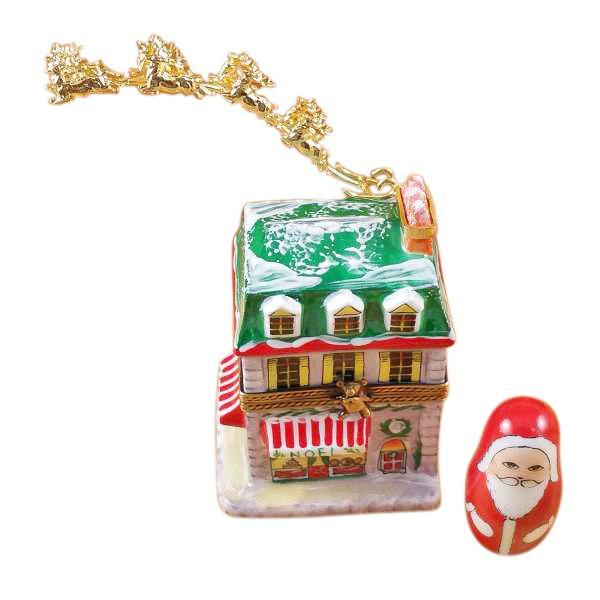 House With Santa And Brass Reindeer Limoges Box by Rochard™-Limoges Box-Rochard-Top Notch Gift Shop