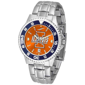 Illinois Fighting Illini Mens Competitor AnoChrome Steel Band Watch w/ Colored Bezel-Watch-Suntime-Top Notch Gift Shop