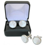 Round Silver Cufflinks with Mother of Pearl-Cufflinks-Classic Legacy-Top Notch Gift Shop