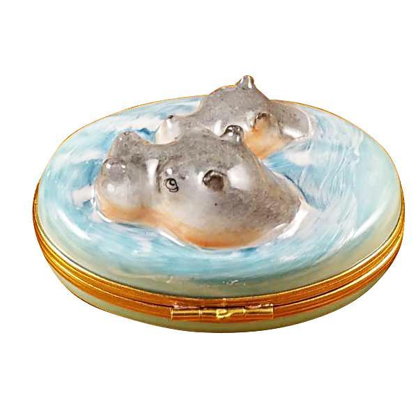 Hippo With Baby In Water Limoges Box by Rochard™-Limoges Box-Rochard-Top Notch Gift Shop