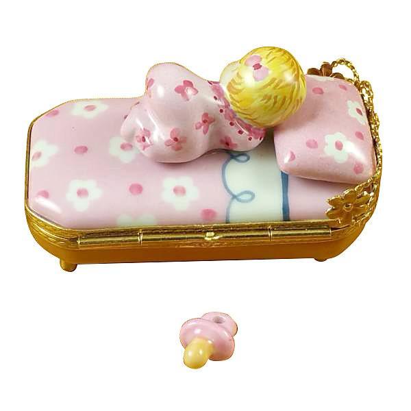 Baby In Pink Bed With Pacifier Limoges Box by Rochard™-Limoges Box-Rochard-Top Notch Gift Shop