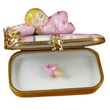 Baby In Pink Bed With Pacifier Limoges Box by Rochard™-Limoges Box-Rochard-Top Notch Gift Shop
