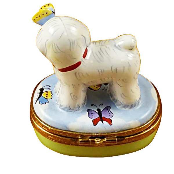 Bichon Frise With Butterfly Limoges Box by Rochard™-Limoges Box-Rochard-Top Notch Gift Shop