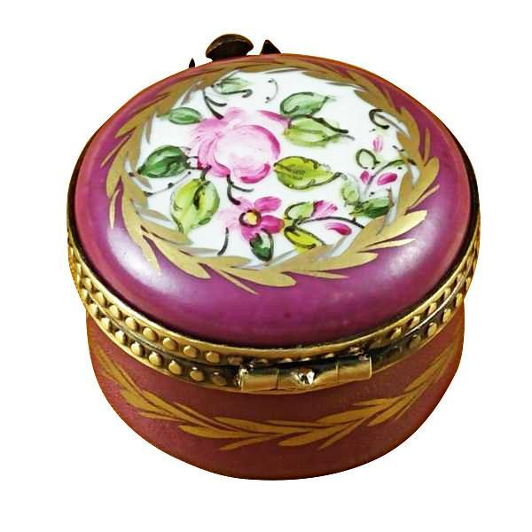 Burgundy Round With Flowers Limoges Box by Rochard™-Limoges Box-Rochard-Top Notch Gift Shop