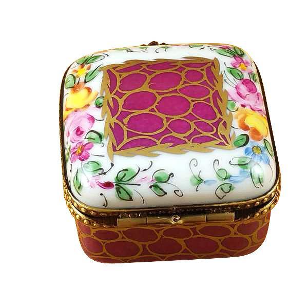 Square With Burgundy And Gold And Flowers Limoges Box by Rochard™-Limoges Box-Rochard-Top Notch Gift Shop