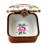 Square With Burgundy And Gold And Flowers Limoges Box by Rochard™-Limoges Box-Rochard-Top Notch Gift Shop