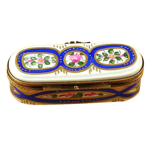 Long Oval With Blue And Flowers Limoges Box by Rochard™-Limoges Box-Rochard-Top Notch Gift Shop