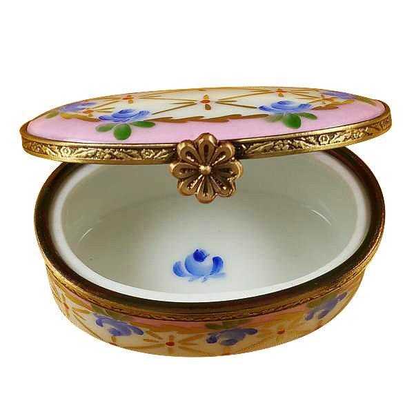 Pink Oval W/ Blue Flowers Limoges Box by Rochard™-Limoges Box-Rochard-Top Notch Gift Shop