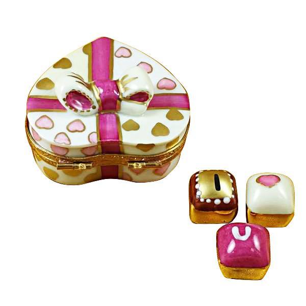 Pink Heart With Three Chocolates Limoges Box by Rochard™-Limoges Box-Rochard-Top Notch Gift Shop