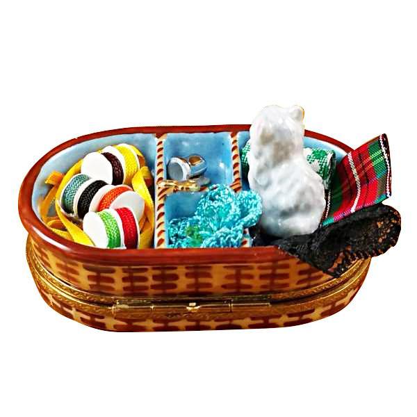 Sewing Basket With Cat Limoges Box by Rochard™-Limoges Box-Rochard-Top Notch Gift Shop