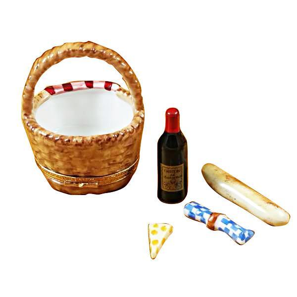 Picnic Basket W/Wine, Bread, Cheese & Napkin Limoges Box by Rochard™-Limoges Box-Rochard-Top Notch Gift Shop